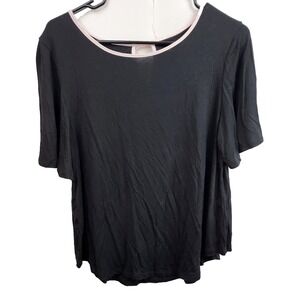 Kate Spade Short Sleeve Top Womens Medium Black Pink Keyhole Bow Back Minimalist